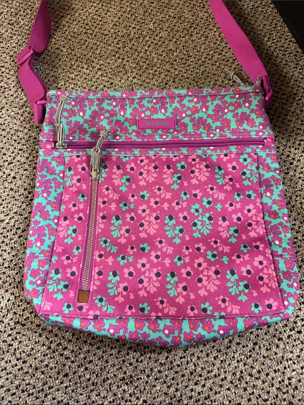 Vera Bradley Fuchsia and Aqua Floral Crossbody Bag